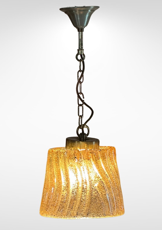 Image 1 of Mid Century Murano Gouden Glas Hanglamp Plafondlamp