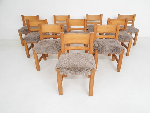 Set Of 10 Pinewood Dining Chair In The Style Of Ate Van Apeldoorn, The Netherlands 1970'S