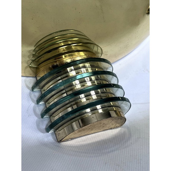 Image 1 of Paar vintage verguld metalen en glazen Art deco wandlampen voor Sce, Frankrijk 1970