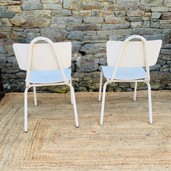Image 1 of Paar vintage stoelen van wit metaal en hout