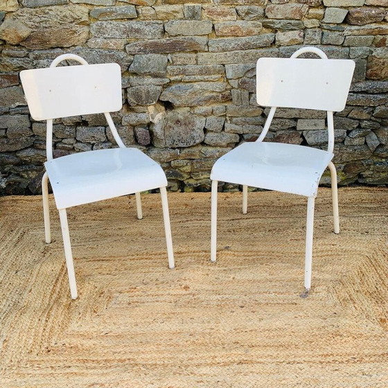 Image 1 of Paar vintage stoelen van wit metaal en hout