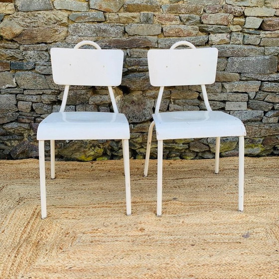 Image 1 of Paar vintage stoelen van wit metaal en hout