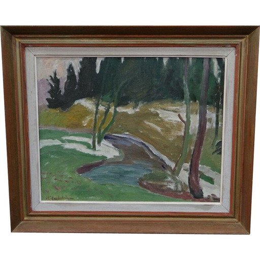 Vintage schilderij van Hjalmar Lundström, Zweden 1950.