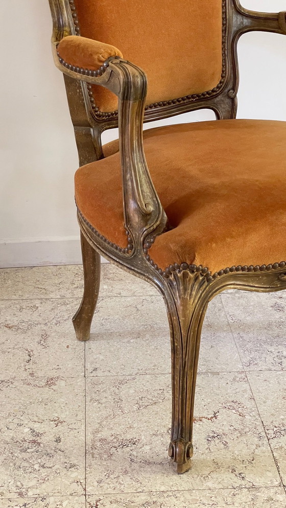 Image 1 of Fauteuil Cabriolet Velours Curry Vintage Frankrijk