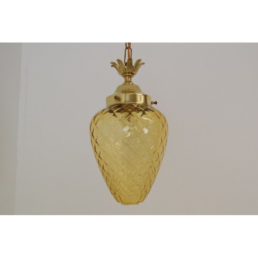 Vintage art deco glas en messing ophanging, Tsjecho-Slowakije 1930