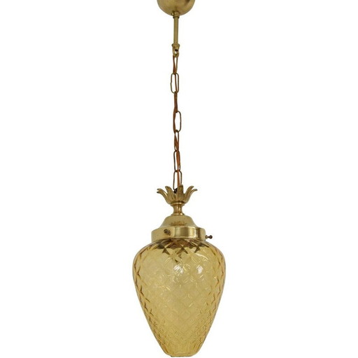 Vintage art deco glas en messing ophanging, Tsjecho-Slowakije 1930