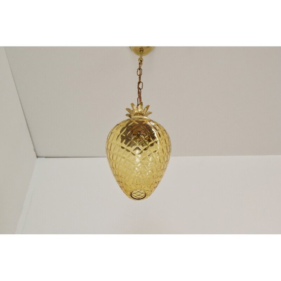 Image 1 of Vintage art deco glas en messing ophanging, Tsjecho-Slowakije 1930