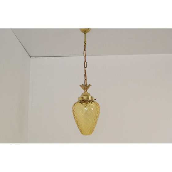 Image 1 of Vintage art deco glas en messing ophanging, Tsjecho-Slowakije 1930