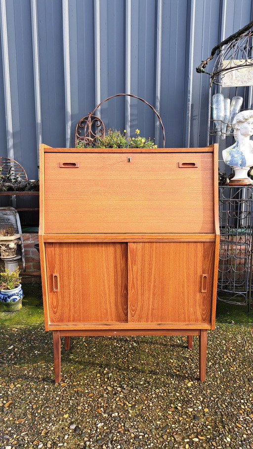 Vintage Secretaire, Klep Bureau, Schijftafel Afm79X38 En 112Cm Hoog.