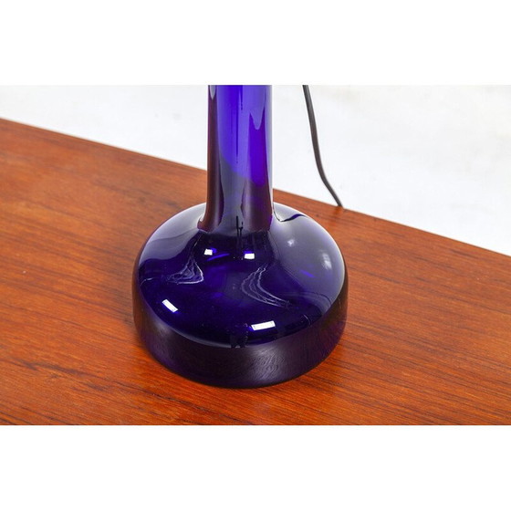 Image 1 of Scandinavische blauwe glazen tafellamp van Holmegaard uit 1960