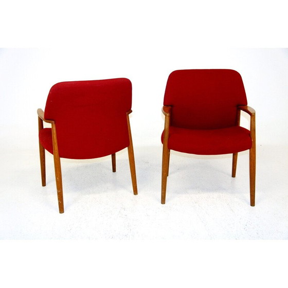 Image 1 of Paar vintage eiken en stoffen fauteuils van Aksel Bender Madsen en Ejner Larsen voor Fritz Hansen, Zweden 1960