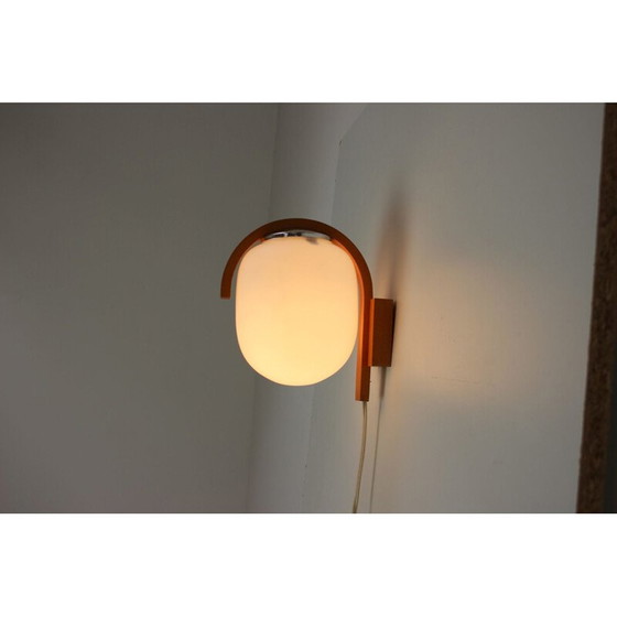 Image 1 of Vintage wandlamp van glas en hout, Tsjechoslowakije 1970