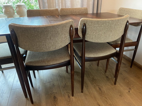 Image 1 of Vintage Pallisander Eethoek Tafel + 6 Stoelen Scandinavisch Design