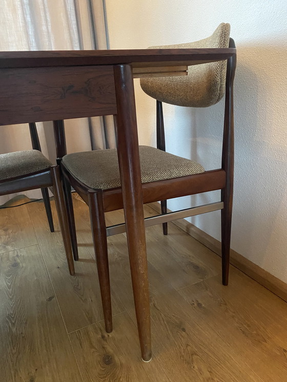 Image 1 of Vintage Pallisander Eethoek Tafel + 6 Stoelen Scandinavisch Design