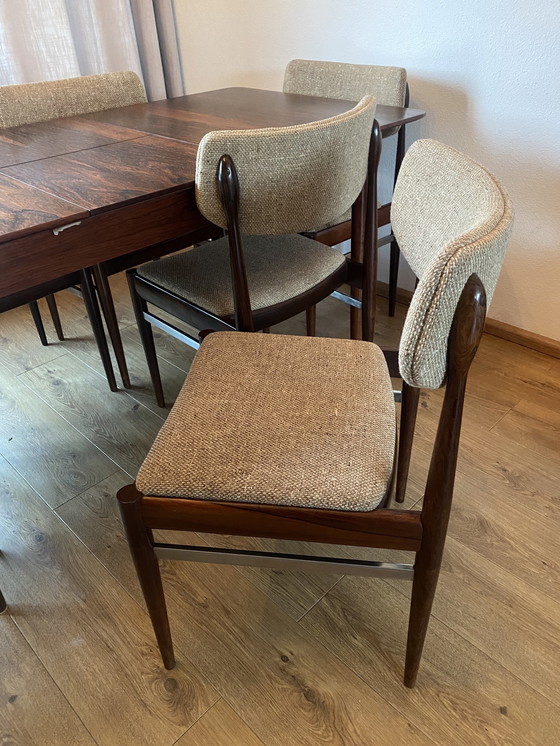 Image 1 of Vintage Pallisander Eethoek Tafel + 6 Stoelen Scandinavisch Design