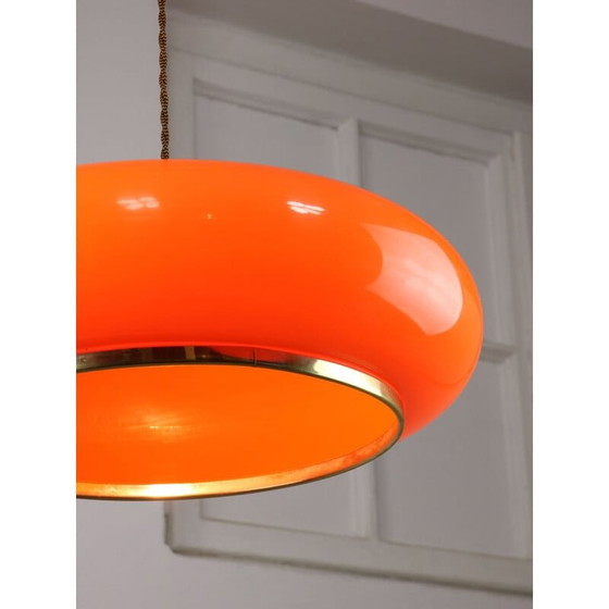 Image 1 of Vintage Space-age hanglamp van messing en oranje plexiglas, 1970