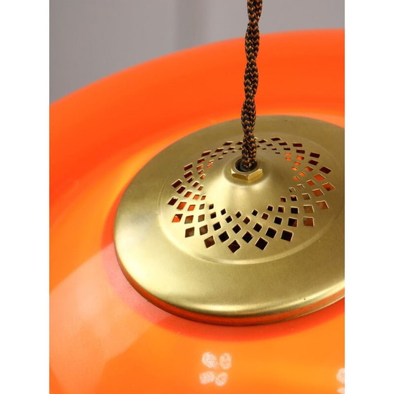 Image 1 of Vintage Space-age hanglamp van messing en oranje plexiglas, 1970