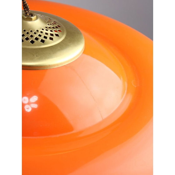 Image 1 of Vintage Space-age hanglamp van messing en oranje plexiglas, 1970