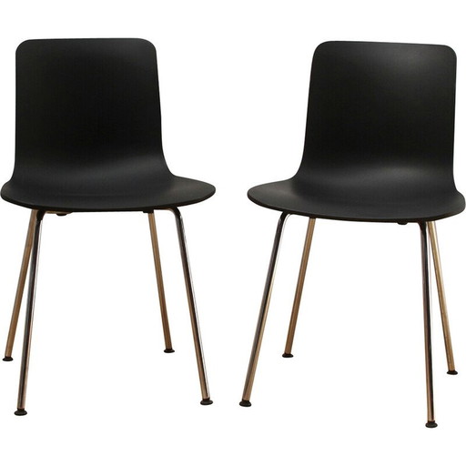 Paar Vitage "Hal" stoelen in chroom aluminium en zwart plastic van Jasper Morrison voor Vitra