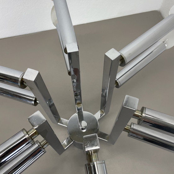 Image 1 of Modernistische Enorme Verchroomde Sputnik Plafondlamp Sciolari Stijl, Italië, 1970S