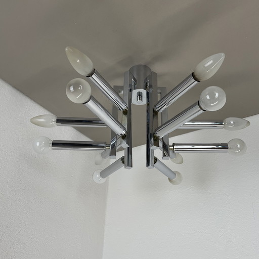 Modernistische Enorme Verchroomde Sputnik Plafondlamp Sciolari Stijl, Italië, 1970S