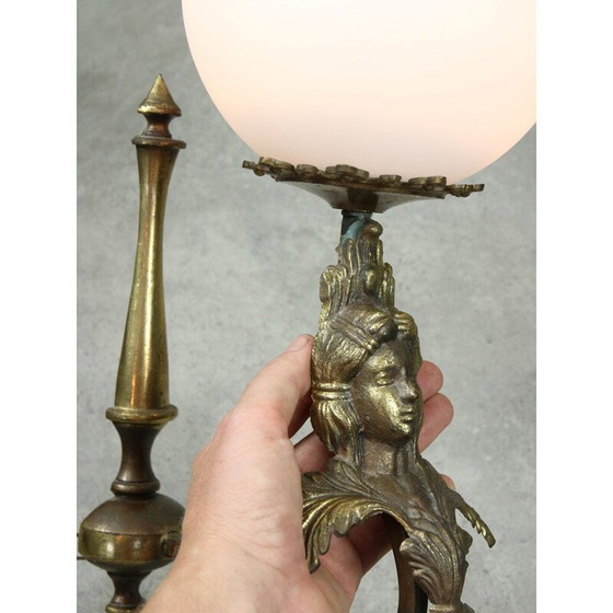 Image 1 of Paar vintage Italiaanse figuratieve messing wandlampen