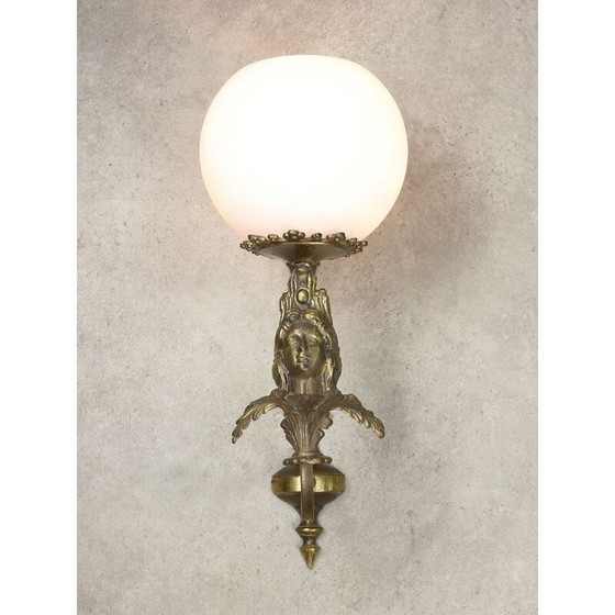 Image 1 of Paar vintage Italiaanse figuratieve messing wandlampen