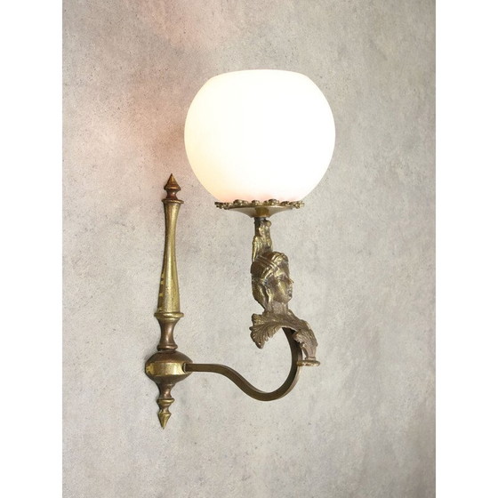 Image 1 of Paar vintage Italiaanse figuratieve messing wandlampen