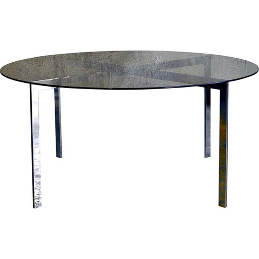 Ronde vintage salontafel van gerookt glas en metaal, 1960