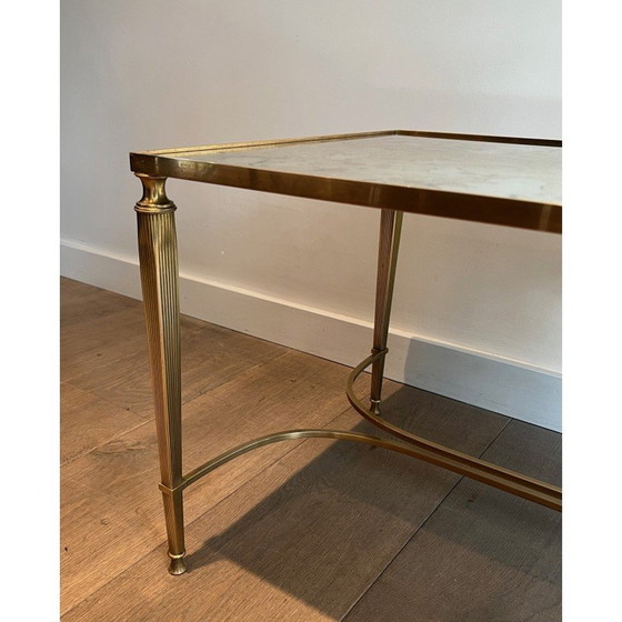 Image 1 of Koperen salontafel in neoklassieke stijl met faux-antiques spiegelblad. Frans werk door Maison Jansen. Circa 1940