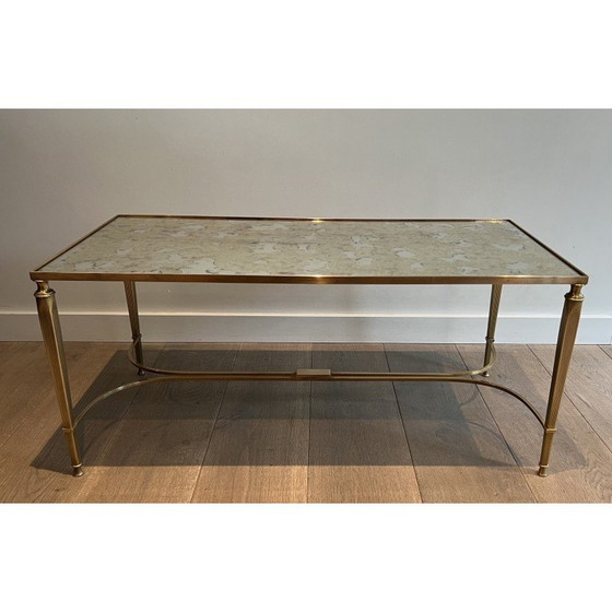 Image 1 of Koperen salontafel in neoklassieke stijl met faux-antiques spiegelblad. Frans werk door Maison Jansen. Circa 1940