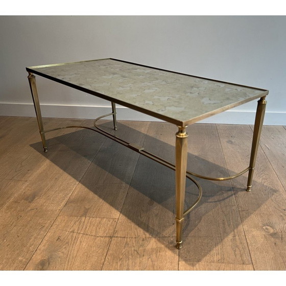 Image 1 of Koperen salontafel in neoklassieke stijl met faux-antiques spiegelblad. Frans werk door Maison Jansen. Circa 1940