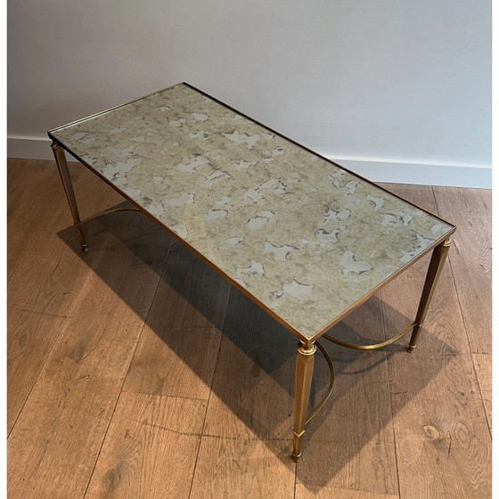 Image 1 of Koperen salontafel in neoklassieke stijl met faux-antiques spiegelblad. Frans werk door Maison Jansen. Circa 1940