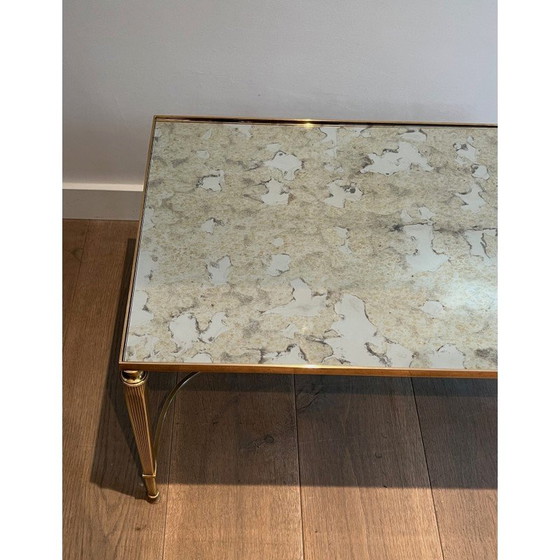 Image 1 of Koperen salontafel in neoklassieke stijl met faux-antiques spiegelblad. Frans werk door Maison Jansen. Circa 1940