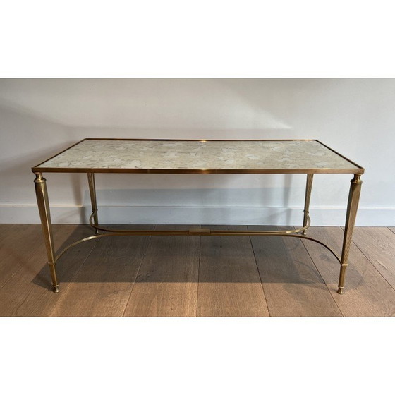 Image 1 of Koperen salontafel in neoklassieke stijl met faux-antiques spiegelblad. Frans werk door Maison Jansen. Circa 1940