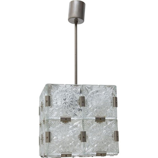 Vintage kubusvormige glazen hanglamp van Kamenický Senov, Tsjecho-Slowakije 1970