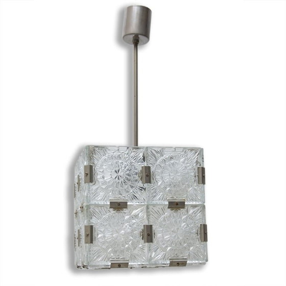 Image 1 of Vintage kubusvormige glazen hanglamp van Kamenický Senov, Tsjecho-Slowakije 1970