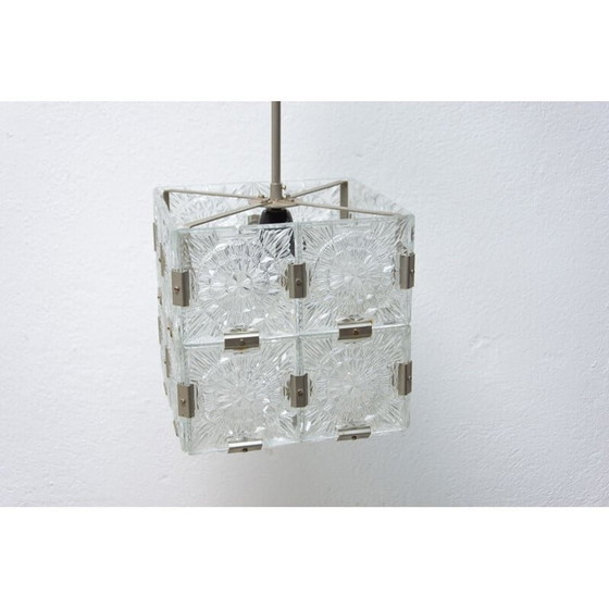 Image 1 of Vintage kubusvormige glazen hanglamp van Kamenický Senov, Tsjecho-Slowakije 1970