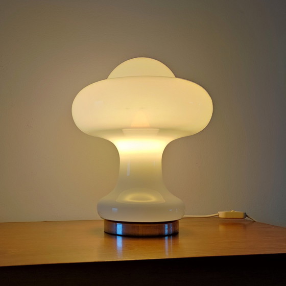 Image 1 of Vintage witte opaline atomaire paddestoel tafellamp - Massive