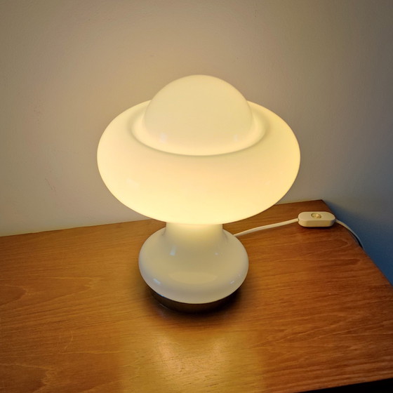 Image 1 of Vintage witte opaline atomaire paddestoel tafellamp - Massive