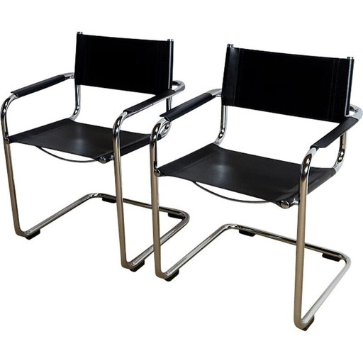 Paar vintage leren fauteuils van Marcel Breuer, 1970