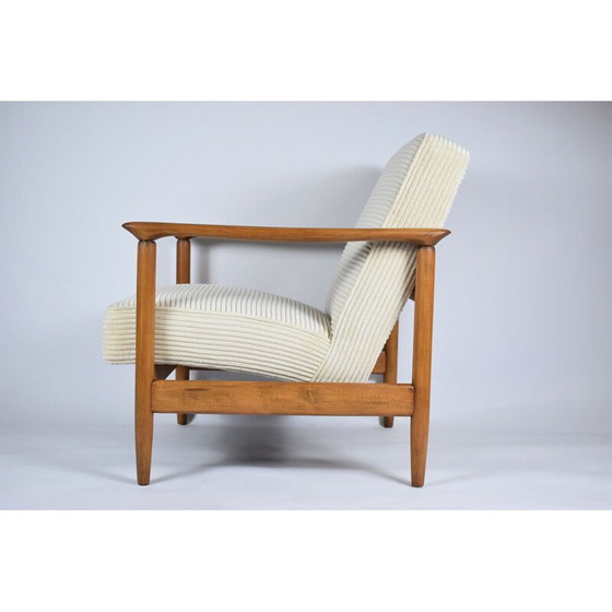 Image 1 of Vintage fauteuil teak, crème koord gepolijst 1960
