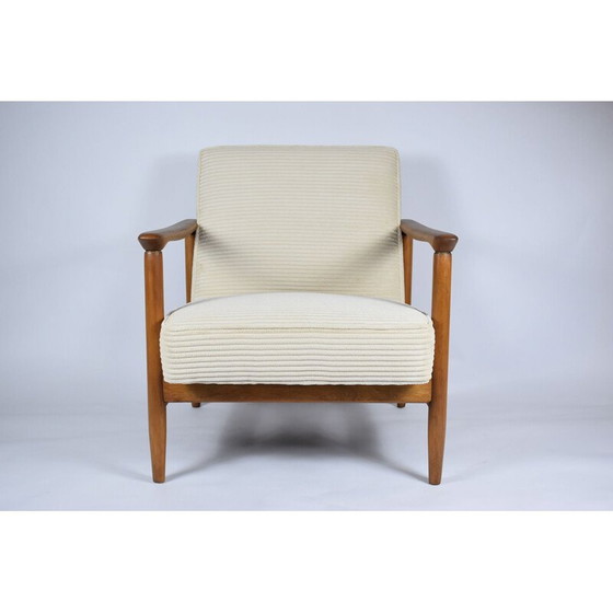Image 1 of Vintage fauteuil teak, crème koord gepolijst 1960