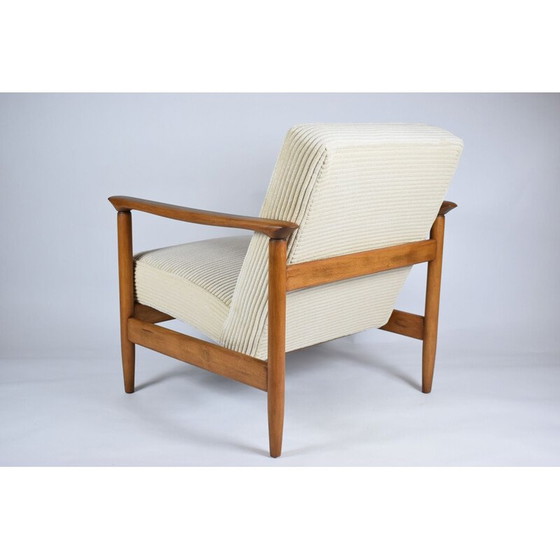Image 1 of Vintage fauteuil teak, crème koord gepolijst 1960