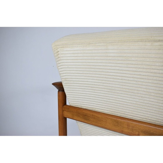 Image 1 of Vintage fauteuil teak, crème koord gepolijst 1960