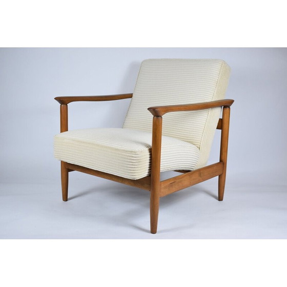 Image 1 of Vintage fauteuil teak, crème koord gepolijst 1960