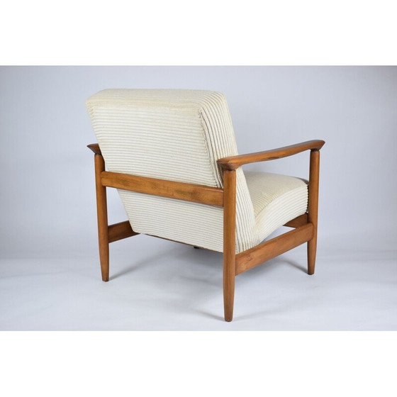 Image 1 of Vintage fauteuil teak, crème koord gepolijst 1960