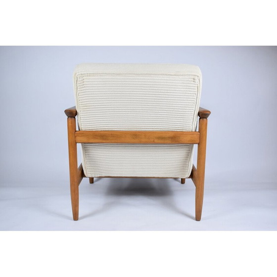 Image 1 of Vintage fauteuil teak, crème koord gepolijst 1960