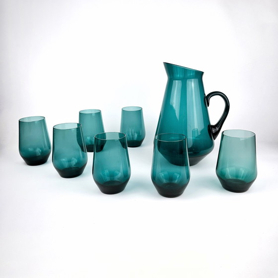 Image 1 of Vintage Set Kaj Franck Karafglazen Nuutajärvi Finland Beryl Petrol 50s 60s Mid Century