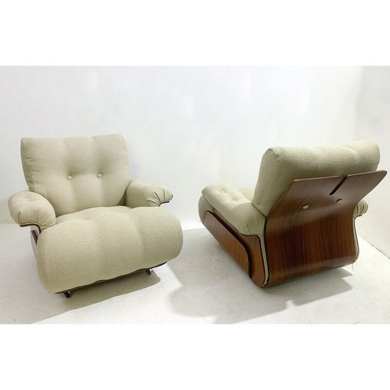Image 1 of Paar Mid Century fauteuils in hout en stof, Italië 1960